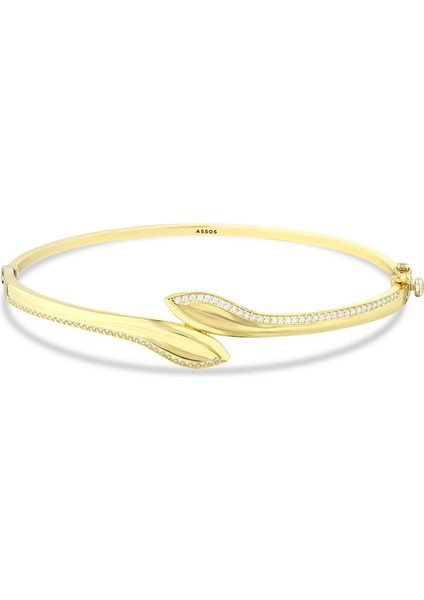 Taşlı Tasarım Altın Kelepçe - 14K