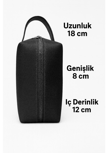 Dopp Kit Suni Deri Organizer Aksesuar Şık Tasarım Unisex El Çantası Siyah