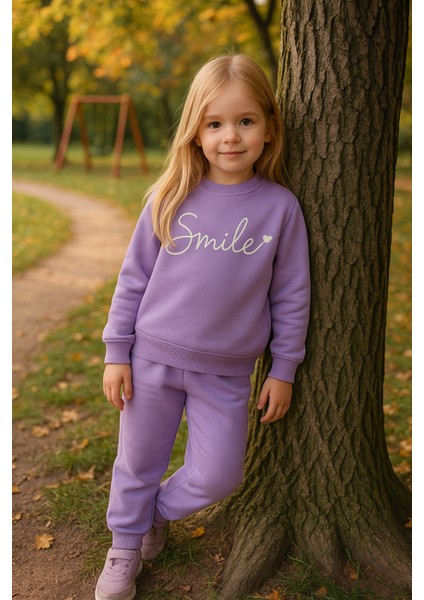 Kız Çocuk Kışlık Eşofman Takımı Pamuklu Üç Iplik Şardonlu Günlük Kombin 2-3-4-5 Yaş