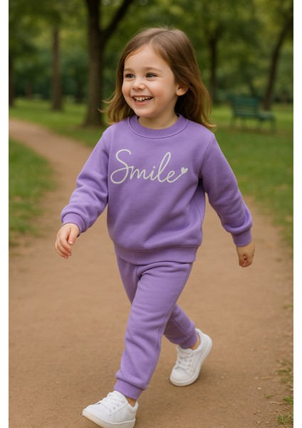 Kız Çocuk Kışlık Eşofman Takımı Pamuklu Üç Iplik Şardonlu Günlük Kombin 2-3-4-5 Yaş