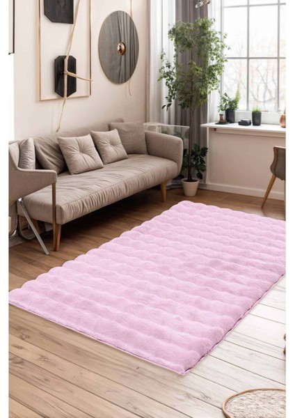 Maya Tavşan Tüyü Peluş Bubble Halı | Kaymaz Tabanlı Makinede Yıkanabilir Yumuşak Halı |beyaz| MYA01