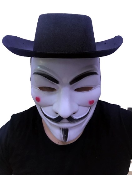 Bfs Nessiworld Siyah Renkli Delikli Çocuk Boy Vendetta Şapkası ve Vendetta Maskesi