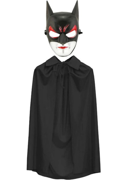 Bfs Batman Maskesi Cat Woman ve Batman Pelerini 90 cm Siyah Renk Set