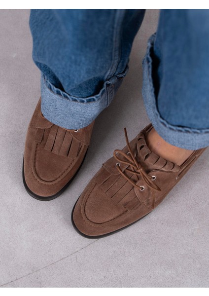 Soren Camel Süet Hakiki Deri Kadın Makosen