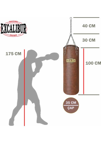 Klasik Boks Torbası 100 x 35 cm Vintage Kahve modelleri