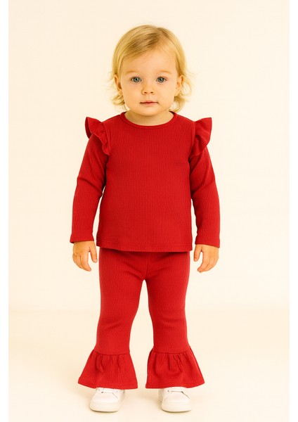 Triko Takım Alt-Üst Geniş Paça Kırmızı