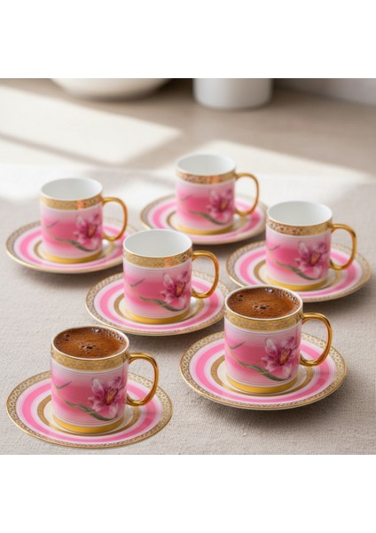 Tulip Pembe Renk Çiçek Figürlü 6 Kişilik Porselen Kahve Fincan Takımı – 90 Ml. fiyatları