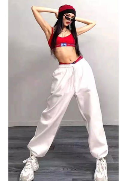 Büyük Beden Özel Tasarım Baskısız Düz Renk %100 Pamuk Kışlık Sokak Modası Hip Hop Kadın Eşofman Altı