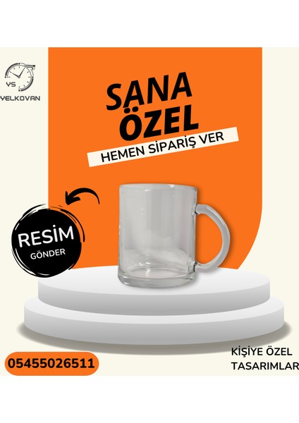 Kişiselleştirilebilir Şeffaf Kulplu Modern Tasarım Bardak | Yelkovanstudio