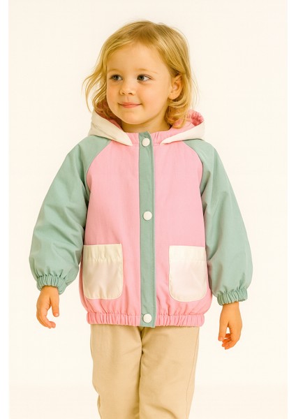 Kız Çocuk Laplant Kapüşonlu Yağmurluk Pembe