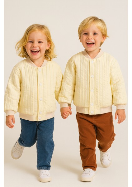 Unisex Kapitone Cıtcıtlık Ceket Krem