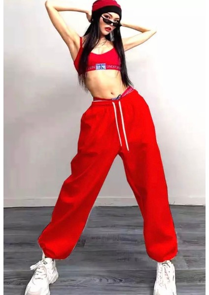 Büyük Beden Özel Tasarım Baskısız Düz Renk %100 Pamuk Kışlık Sokak Modası Hip Hop Kadın Eşofman Altı