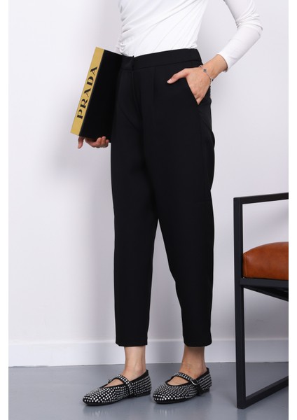 Siyah Dabıl Bel Lastikli Havuç Pantolon fiyatları