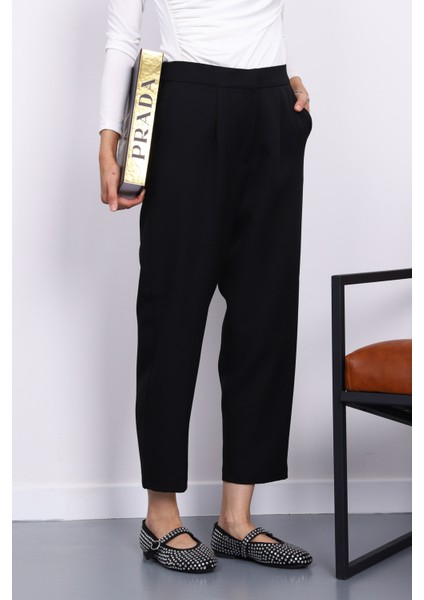 Siyah Dabıl Bel Lastikli Havuç Pantolon modelleri