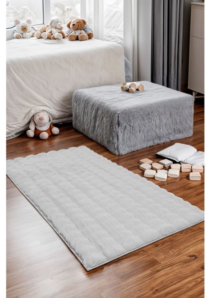 Maya Tavşan Tüyü Peluş Bubble Halı | Kaymaz Tabanlı Makinede Yıkanabilir Yumuşak Halı |beyaz| MYA01