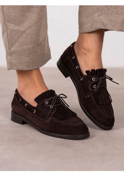 Soren Kahve Süet Hakiki Deri Kadın Makosen