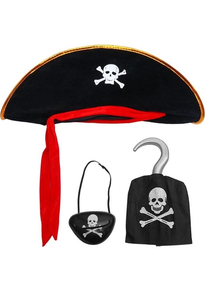 Bfs Nessiworld Kadife Kaptan Jack Korsan Şapkası Korsan Eli ve Korsan Göz Maskesi Çocuk Boy