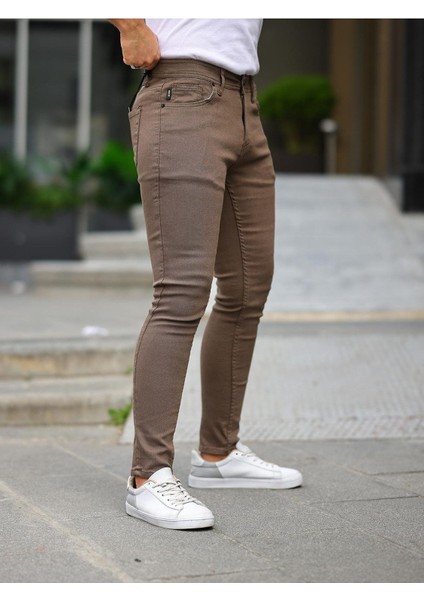 Erkek Jeans Slim Fit Likralı Denim Kahve Kot Pantolon fiyatları