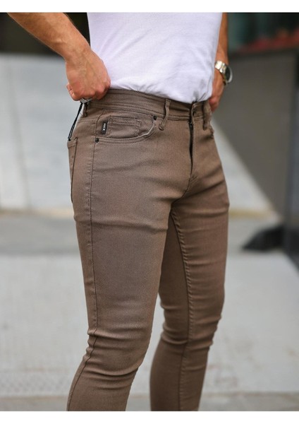 Erkek Jeans Slim Fit Likralı Denim Kahve Kot Pantolon modelleri