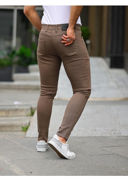 Erkek Jeans Slim Fit Likralı Denim Kahve Kot Pantolon fırsatları