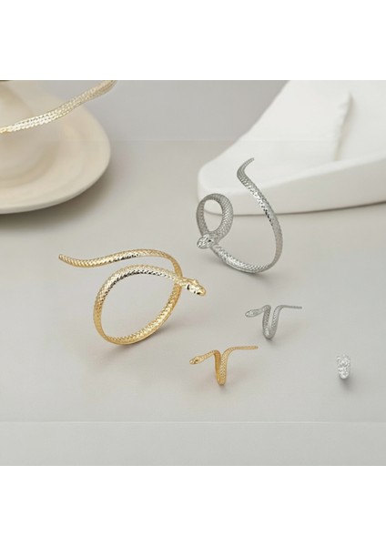 Ayarlanabilir Yılan Bileklik Yüzük Seti | Gold & Gümüş Renk | Bohem & Minimalist Takı modelleri