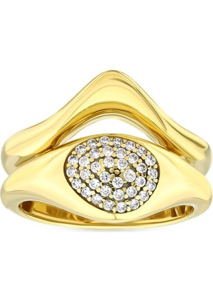 Altın Taşlı Tasarım Yüzük - 14K