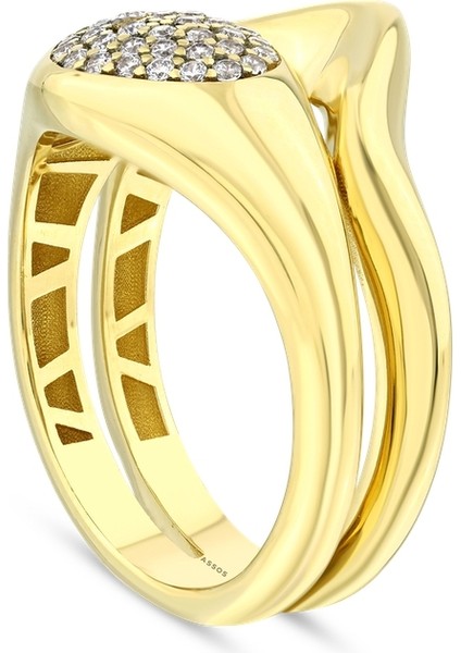 Altın Taşlı Tasarım Yüzük - 14K