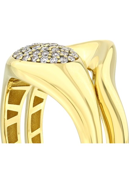 Altın Taşlı Tasarım Yüzük - 14K