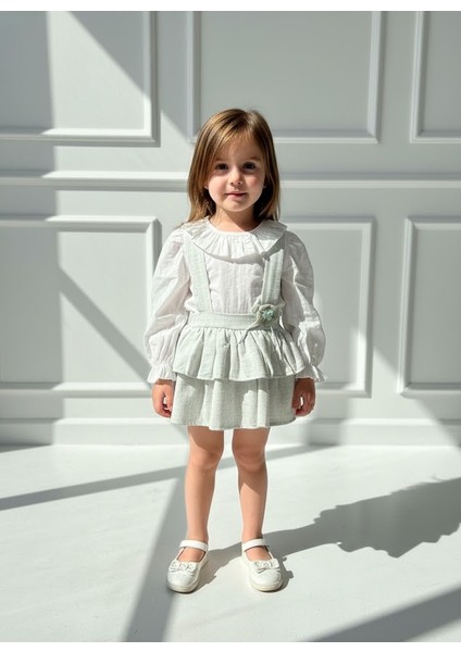Kız Çocuk Gömlekli Bebe Yakalı Salopet Elbise