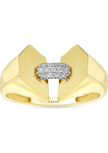 Taşlı Tasarım Altın Yüzük - 14K