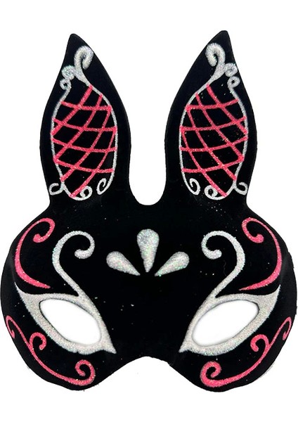 Bfs Siyah Renk Kırmızı Beyaz Simli Siyah Süet Kaplama Tavşan Maskesi 18X16 cm fiyatları