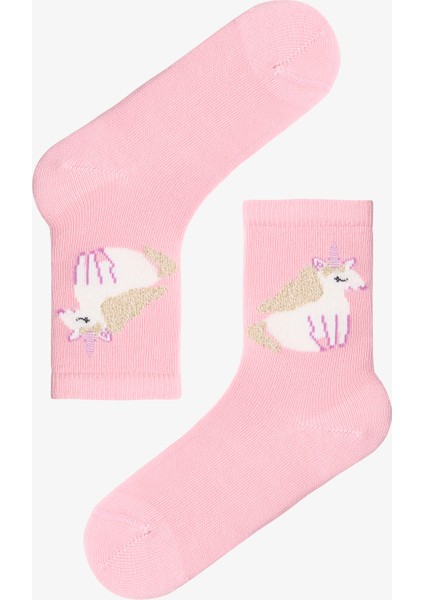 Çok Renkli Kız Çocuk Pink Rainbow Unicorn 4lü Soket Çorap