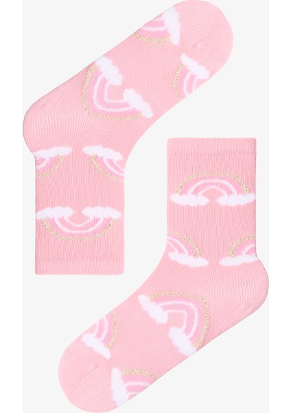 Çok Renkli Kız Çocuk Pink Rainbow Unicorn 4lü Soket Çorap