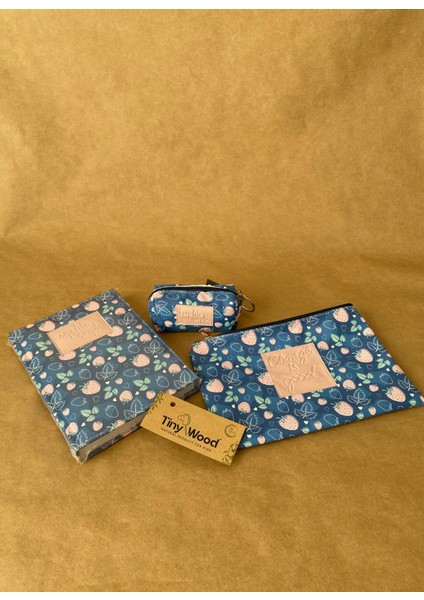 Kadın Hediye Seti – Defter, Anahtarlık ve Çanta Organizer | Desenli Deri Kapaklı Defter