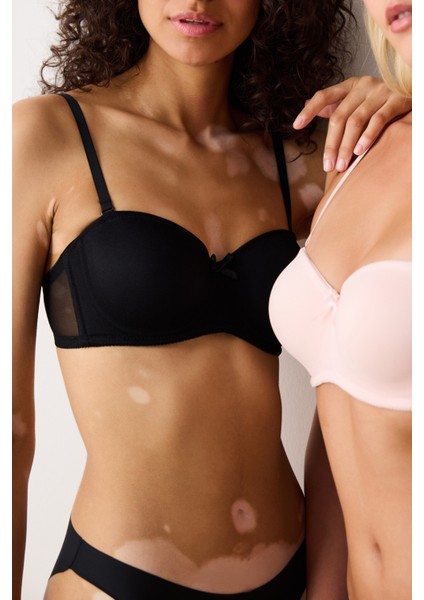 Siyah Toparlayıcı Balenli Dolgusuz Straplez Lotus Sütyen