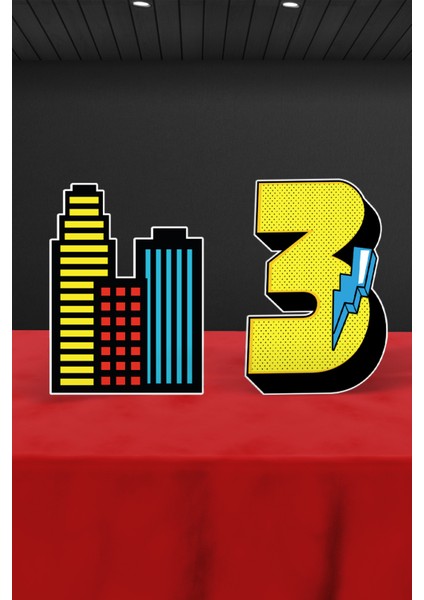 Süper Kahraman Temalı 3 Yaş Doğum Günü Parti Seti (Spiderman, Batman, Superman Uyumlu) - Mini modelleri