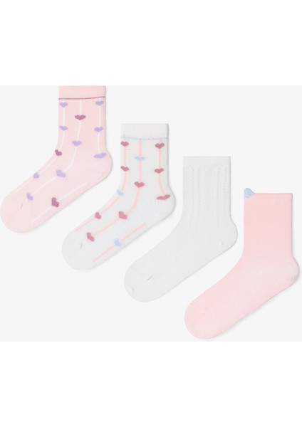 Gümüş Rengi Kız Çocuk Kalp Desenli 4'lü Soket Çorap
