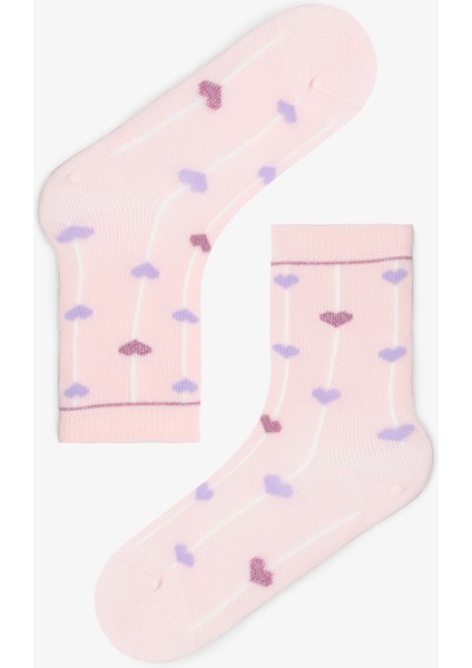 Gümüş Rengi Kız Çocuk Kalp Desenli 4'lü Soket Çorap