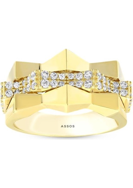 Taşlı Tasarım Altın Yüzük - 14K