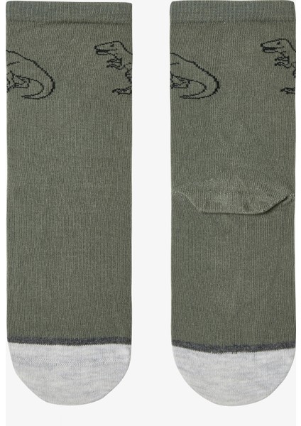 Erkek Çocuk T-Rex Dinozor Desenli 3'lü Soket Çorap