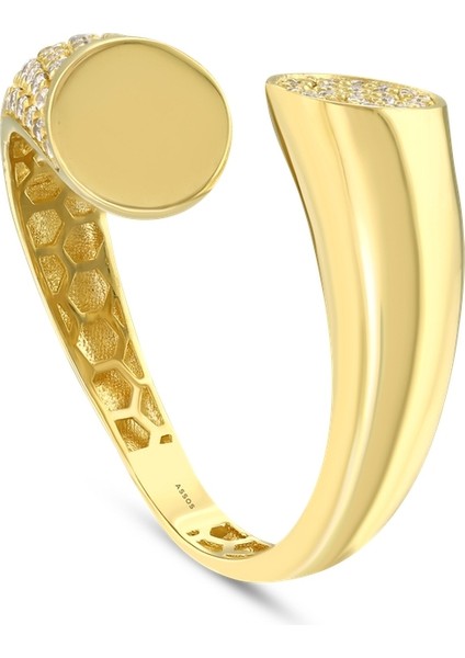 Altın Taşlı Tasarım Yüzük - 14K