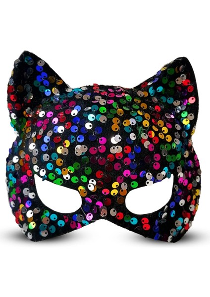 Bfs Siyah Kadife Kumaş Üzerine Rengarenk Payetli Pullu Parti Maskesi 16X14 cm fiyatları