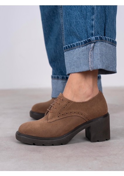 Svor Camel Süet Hakiki Deri Kadın Makosen