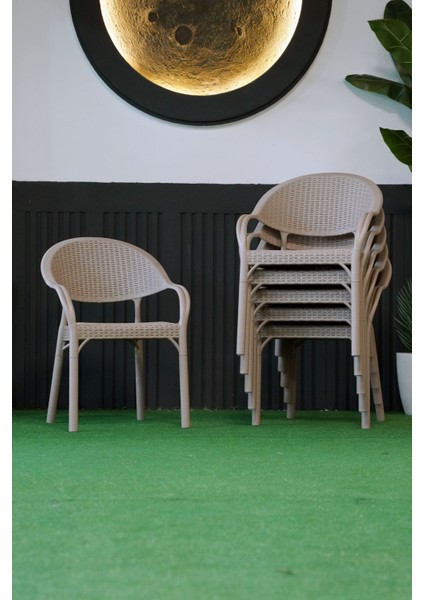 Bambu Rattan Kollu Bahçe Balkon Koltuk 6 Adet