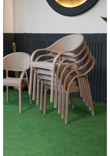 Bambu Rattan Kollu Bahçe Balkon Koltuk 6 Adet