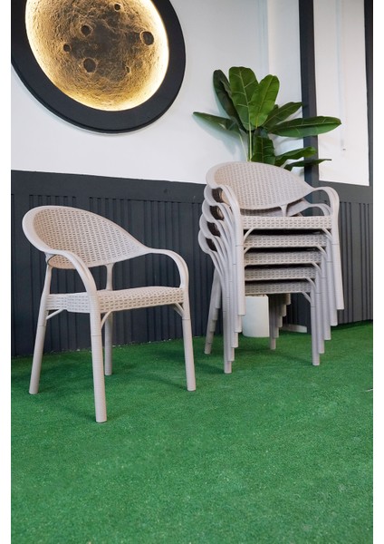 Bambu Rattan Kollu Bahçe Balkon Koltuk 6 Adet