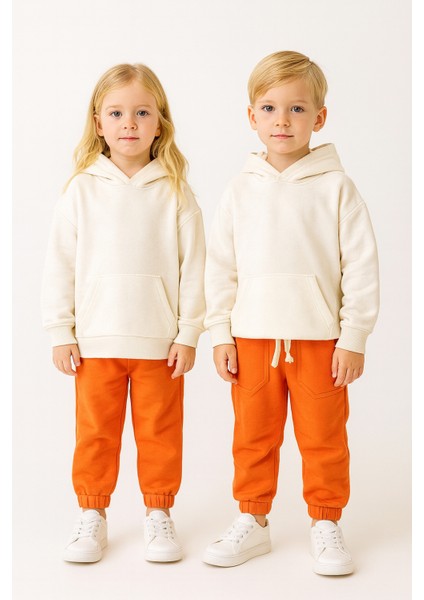 Unisex 3 Iplik Pamuklu Kalın Beli Lastikli Eşofman Altı Turuncu fiyatları