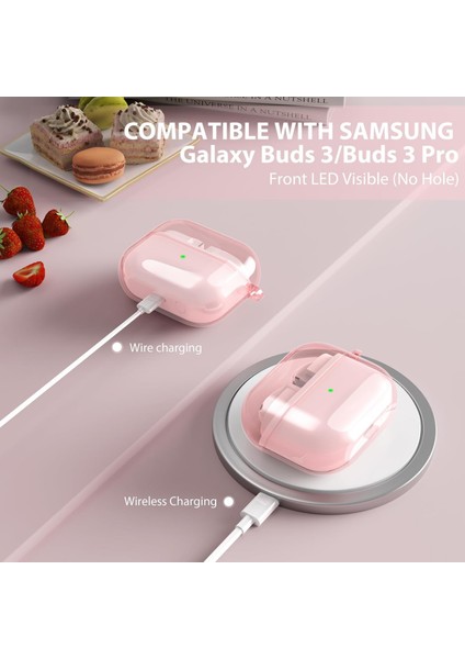 Samsung Galaxy Buds3 ve Buds3 Pro Uyumlu Şeffaf Pembe Kılıf, Kulaklık Ipi ve Temizleme Kalemi Seti modelleri