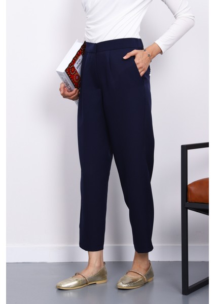 Lacivert Dabıl Bel Lastikli Havuç Pantolon modelleri