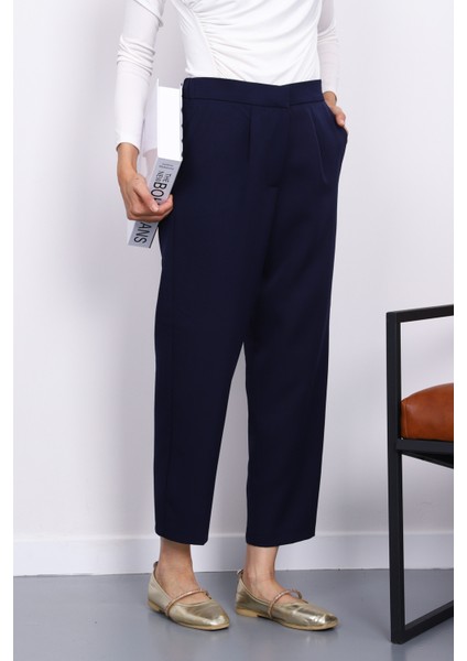 Lacivert Dabıl Bel Lastikli Havuç Pantolon fırsatları
